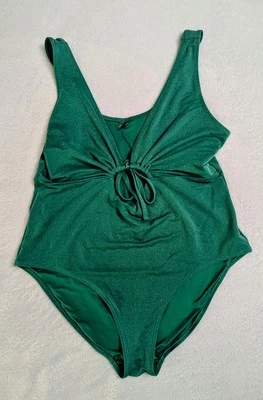 Antiguo Traje de Baño Azul Marino XXL Nudo Corbata Frontal Cerradura Una Pieza Sólido Verde azulado Sexy Nuevo Foto 1 de 4