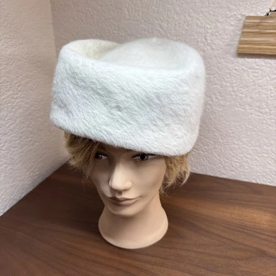 Sombrero de noche de moda de fieltro de piel de conejo 100 % marfil camelia vintage hecho en Italia Foto 1 de 4