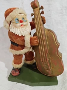 Sweet Vintage Felt & Plastic Santa On a Stand Playing Cello Made In Hong Kong - Picture 1 of 17