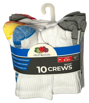 10 Pack Boys' Crew Socks - White w/ Stain Hiding Soles - Medium Size Fits 9-2.5 - Image 1 of 4