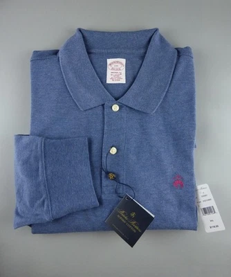 Camisa polo masculina manga comprida ajuste original algodão Supima nova com etiquetas $118 BROOKS BROTHERS - Imagem 1 de 4