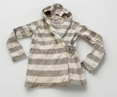 Cárdigan Banana Republic Grande Envolvente con Capucha Corbata Suéter a Rayas Lana de Cordero Preppy Foto 1 de 4