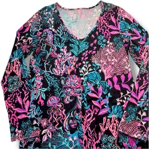 Lilly Pulitzer Etta Dress Long Sleeve Onyx Twilight Coral Size  Small - Picture 1 of 11