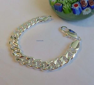  925 sterling silver filled/plated men curb chain bracelet 20cm 10mm - Picture 1 of 2