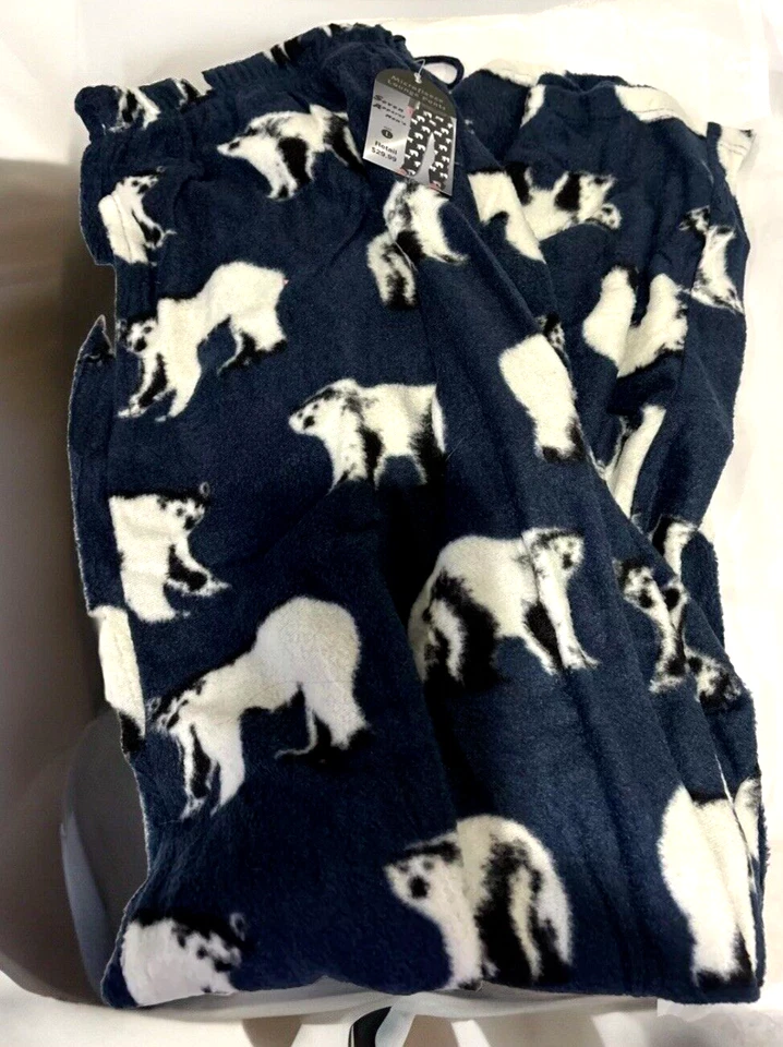 Pantalones para dormir de lana para hombre azules blancos lémures con cordón bolsillos en la cintura talla L Foto 1 de 4