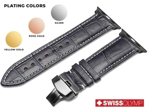 For APPLE WATCH 1 2 3 4 5 6 BLUE Genuine Leather Strap Band Bracelet Clasp - Picture 1 of 7
