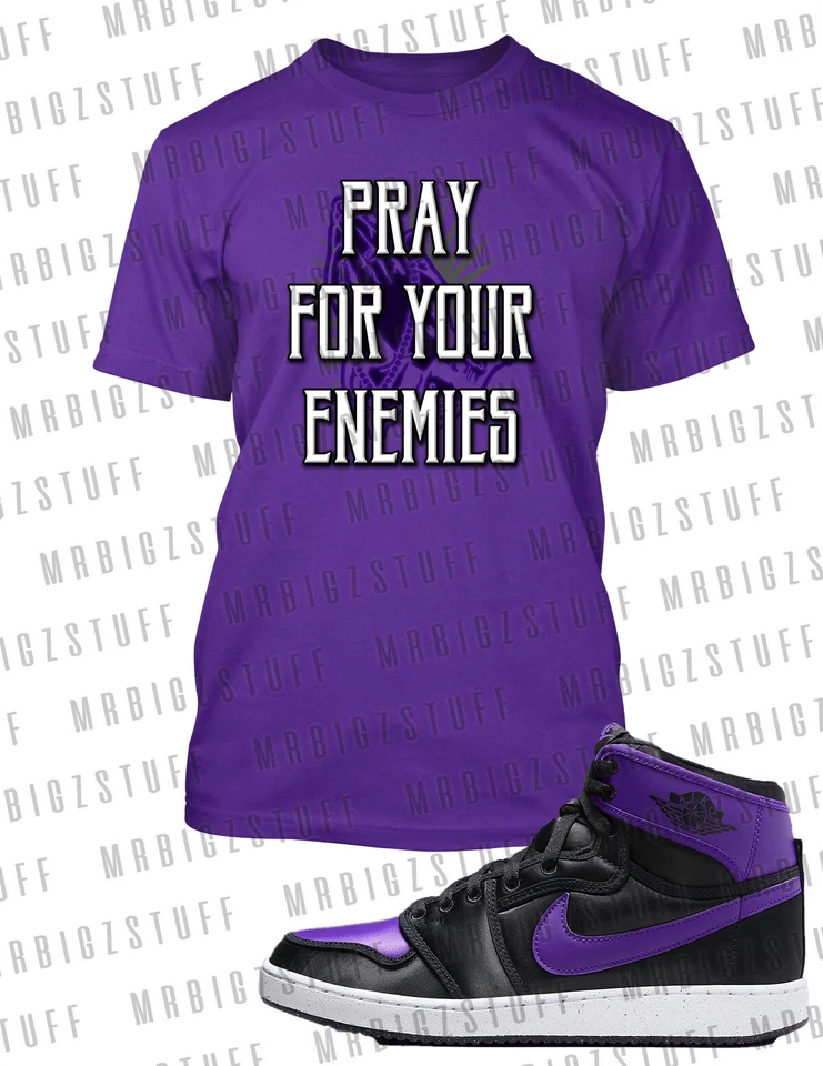 Pray for Your Enemies Zapatilla Gráfica Camiseta A Juego J1 KO Púrpura Zapato Camiseta Foto 1 de 1