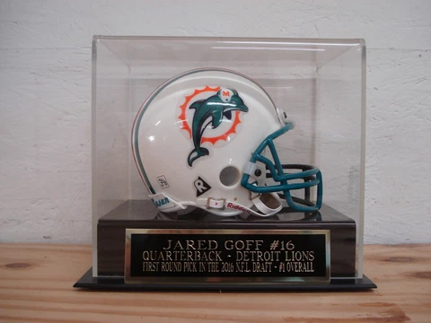 Jared Goff Football Mini Helmet Display Case W/ A Detroit Lions Nameplate Cover