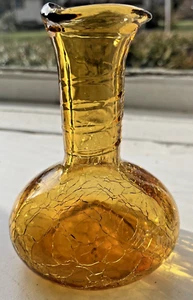 Vintage Crackle Glass Vase Amber Color 5 & 1/2" Tall - Picture 1 of 5