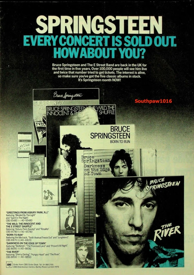 1981 Bruce Springsteen Album Collection & UK Tour Trade Promo Reprint Ad - Image 1 of 1