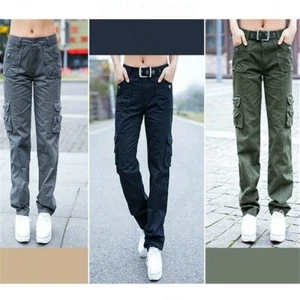 Lady Cargo Trousers Combat Pants Pockets Military Army Slim Straight Leg Classic - Picture 1 of 9