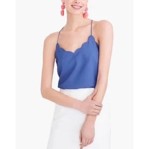 J CREW Women's Blue Sleeveless Scalloped Camisole Tank Top Sz 0 - Picture 1 of 6