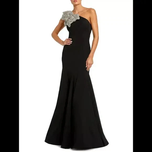 NUEVO, Vestido Mac Duggal Crepé Costura Un Hombro en Negro Talla 4 #WD381 Foto 1 de 4