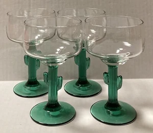 Vintage Libbey Kaktus Margarita Gläser klar smaragdgrün Glaswaren 9 Oz Wacholder - Bild 1 von 5