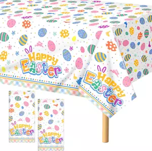 2 Pieces Easter Plastic Tablecloth Egg Bunny Table Cover Happy Easter Colorful E - Picture 1 of 12