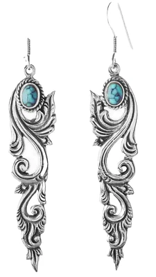 925 Silber Folklore Ohrhänger Türkis Heilstein Mittelalter  L: 5cm Antikstyle - Bild 1 von 2