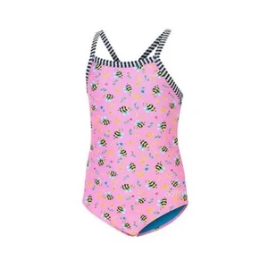 Dolfin Uglies Girls One Piece Swimsuit Size 14 Pink Bumble Bees Floral UPF NEW - Picture 1 of 5