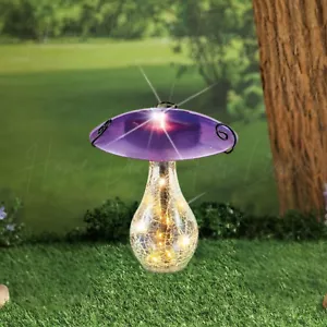 Solar LED Purple Glass Mushroom Garden Stake Lighted Outdoor Pathway Yard Decor - Picture 1 of 4