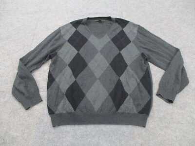 Suéter Tasso Elba Para Hombre Extra Grande Negro Gris Argyle Pullover Adulto Cuello en V Foto 1 de 4