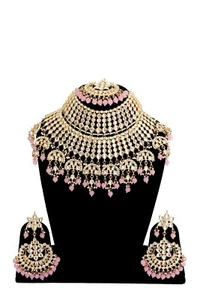 Indian Bollywood Gold Plated Kundan Necklace Bridal Pink Jewelry Set For Women - Picture 1 of 3