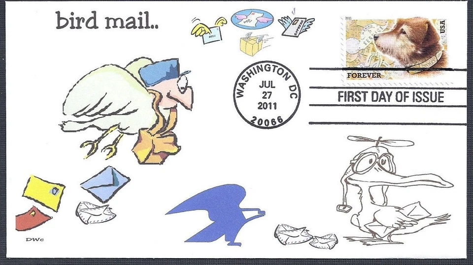 BIRD MAIL  SNAIL MAIL  MAILMAN  EAGLE   USPS  OWNEY POSTAL DOG FDC- DWc - Image 1 of 1
