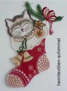 PLAUENER SPITZE ® Fensterbild WEIHNACHTEN Kinder KATZE Stiefel Nikolausstiefel - Bild 1 von 1