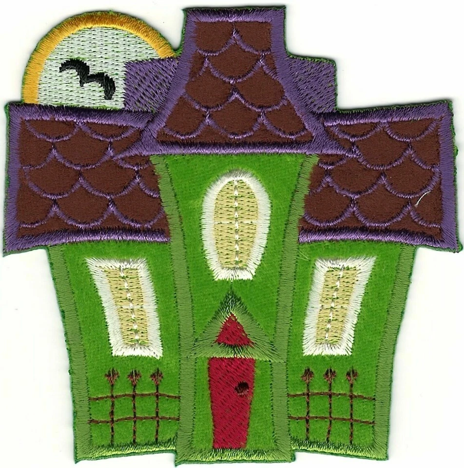 Green Haunted Mansion House Halloween embroidered Iron on Sew on patch - Image 1 of 1