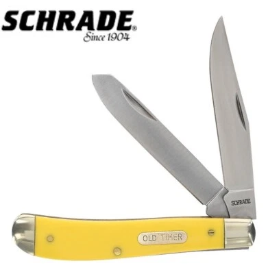 Schrade Old Timer Pocket knife Trapper Yellow Handle Free Shipping USA - Image 1 of 4