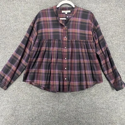 Blusa Elizabeth and James para mujer M púrpura a cuadros abotonados pradera cottagecore Foto 1 de 4
