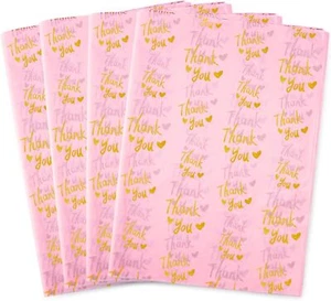 MR FIVE 100 Sheets Pink with Gold Thank You Tissue Paper Bulk,20" x pink  - Picture 1 of 3