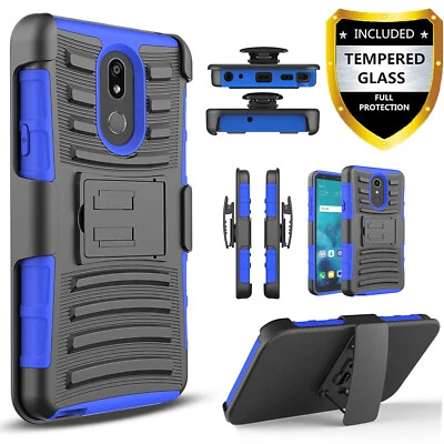 For LG K40 Case Phone Cover Kickstand Belt Clip + Tempered Glass Protector - Image 1 of 4