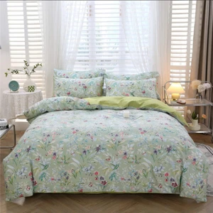 Green Floral Duvet Cover Set King Size 100% Egyptian Cotton Bedding Set Farmhous - Picture 1 of 8