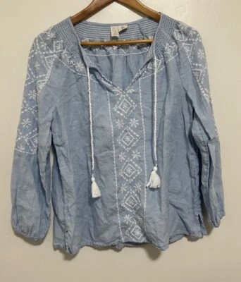 Top Joie Floral Bordado Talla Pequeña Campesino Calado Lino Algodón Usado en Excelente Condición Foto 1 de 4