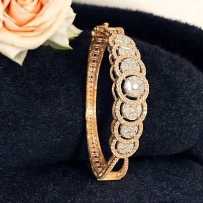 Brazalete llamativo de diamantes naturales de forma redonda marquesa de 4,45 quilates de oro rosa de 14 quilates Foto 1 de 4