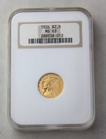 1926 INDIAN HEAD $2.5 QUARTER EAGLE GOLD NGC MS63 Cover
