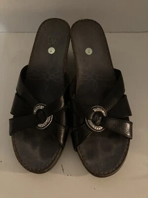 Ariat Ember Wedge Sandals Women's Size 7B Black Leather and Cork 20902 - Image 1 of 4