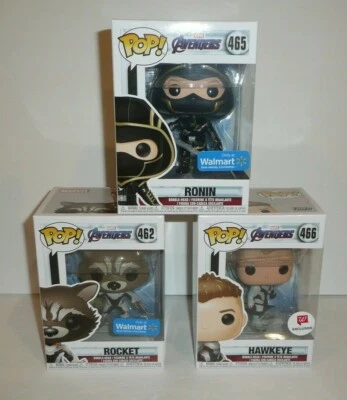 Avengers Endgame Funko Pop Lote de 3 Figuras Rocket Ronin Hawkeye Exclusivas Foto 1 de 4