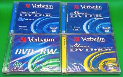 4X VERBATIM DVD MEDIA - SEALED JEWEL CASES - DVD+R, DVD+RW, DVD-RW - FREE SHIP - Image 1 of 2