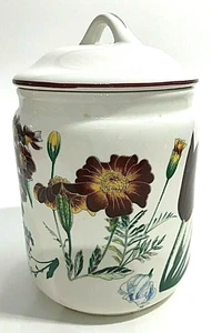 Tarro de cerámica floral con tapa sellada flores de primavera Japón 6" vintage - Imagen 1 de 7