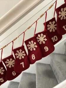 A CHRISTMAS ADVENT FELT STOCKING AND REINDEER GARLAND ~ 24 DAYS - Picture 1 of 7