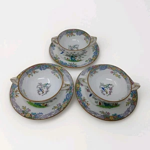 Minton Emperor's Garden Boullion Taza y Platillo Lote de 3 English Bone China B919 - Imagen 1 de 21