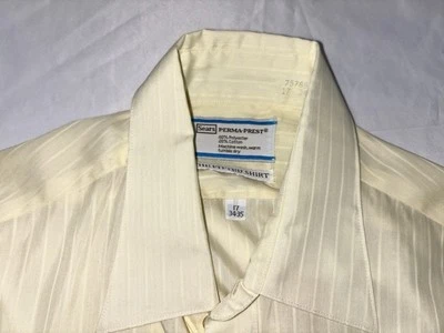 Camisa Vintage Sears 17 34/35 L Perma-Prest L/S Botón Inventario Muerto Encontrar Amarilla Foto 1 de 4