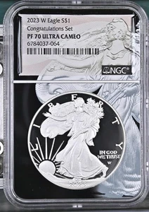 2023 W Silver Eagle NGC PF70 ULTRA CAM Congratulation Black Core Special Lab 064 - Picture 1 of 2
