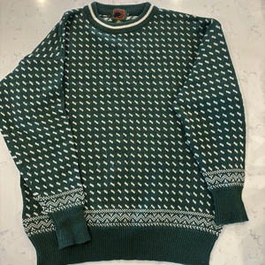 Vintage Boston Traders Men's XL 100% Wool Crew Sweater Grandpa Green Ivory - Picture 1 of 8