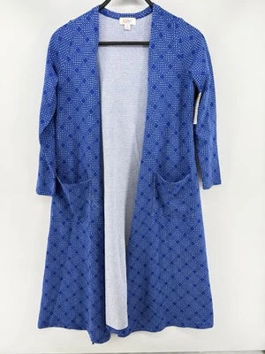 Nuevo con etiquetas Cárdigan LulaRoe Sarah Plumero Azul Blanco Largo Completo Para Mujer Talla S Foto 1 de 4