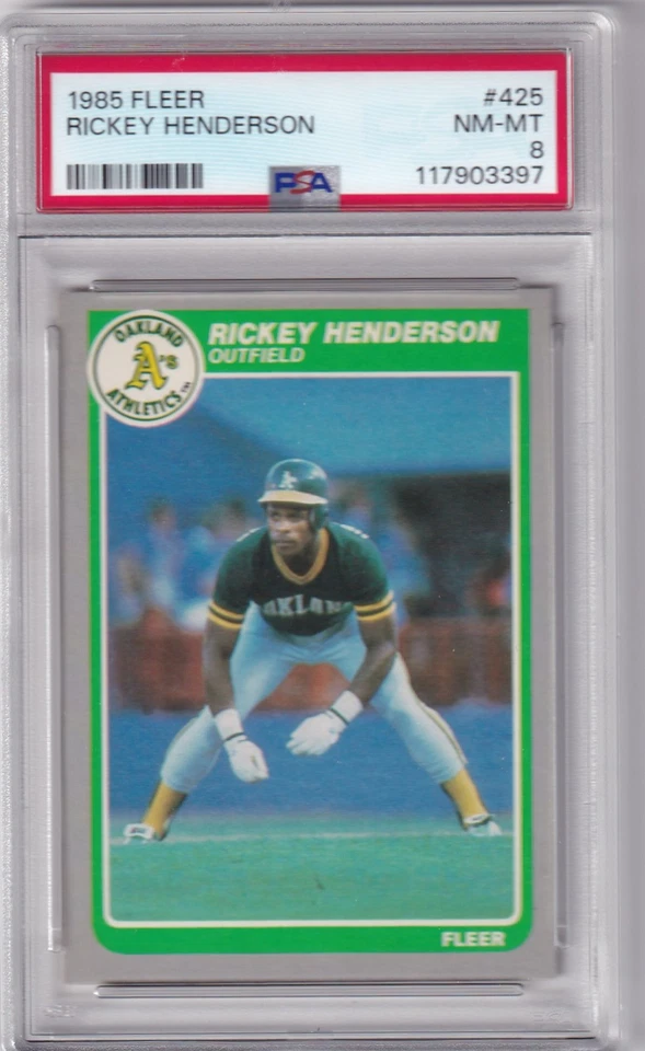 1985 FLEER RICKEY HENDERSON #425 * A'S * HOF *  NM-MT PSA 8 - Image 1 of 1