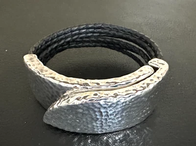 Pulsera moderna de cuero de 5 hilos de plata esterlina martillada SSD Simon Sebbag 6" Foto 1 de 4