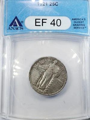 1921 Standing Liberty Quarter - 25c ANACS XF40 - Key Date - Old Blue Holder  - Image 1 of 4