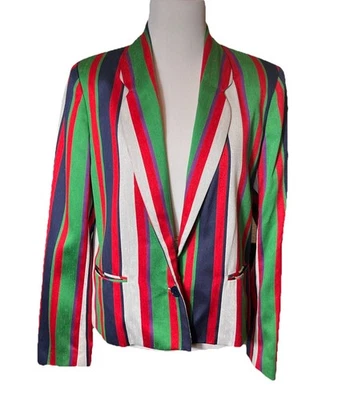Vintage 1970s Jupe Blazer Women’s Silk Blend Multicolor Stripe ILGWU Union Made - Image 1 of 4
