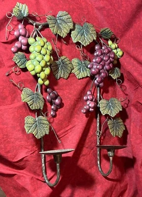 Par Decorativo de Dos Uvas Vela de Vid Hierro Forjado Tole Apliques de Metal Foto 1 de 4